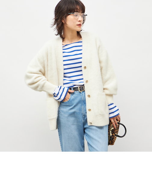 カシミヤ混ヘアリーVネックカーディガン