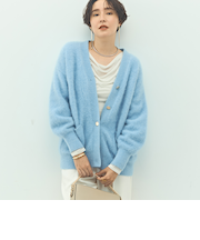 カシミヤ混ヘアリーVネックカーディガン