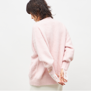 カシミヤ混ヘアリーVネックカーディガン