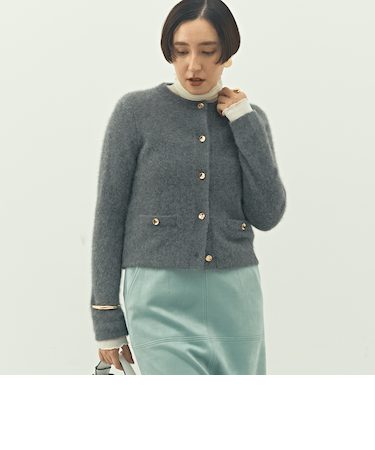 ヘアリークルーネックニットジャケット