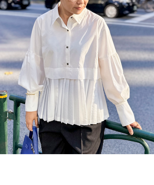 ウォッシャブル切替プリーツブラウス