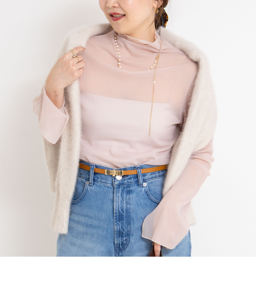 ウォッシャブルシアーオーガンジータートルネック