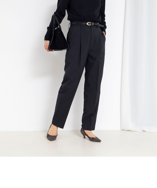 《セットアップ対応》ウォッシャブルタックテーパードパンツ