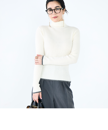 《手洗い可能》3×2リブ配色タートルネック