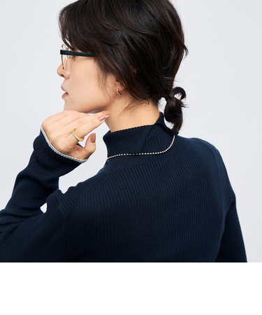 《手洗い可能》3×2リブ配色タートルネック