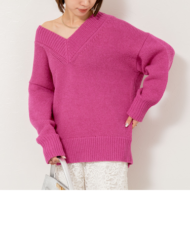 ブライト紡毛Vネックプルオーバー