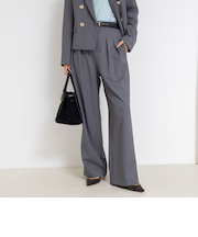 《セットアップ対応》ウォッシャブルウール混ツイルハイウエストワイドパンツ