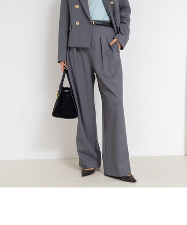 《セットアップ対応》ウォッシャブルウール混ツイルハイウエストワイドパンツ