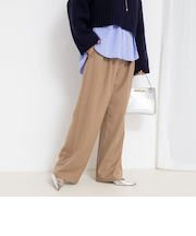 《セットアップ対応》ウォッシャブルウール混ツイルハイウエストワイドパンツ