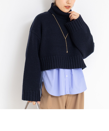 ブライト紡毛サイドジップショート丈タートルネック
