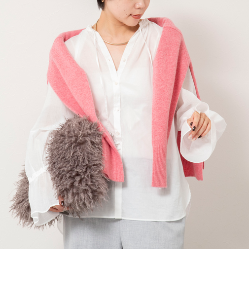 ウォッシャブルシアーコットンフリル襟ブラウス