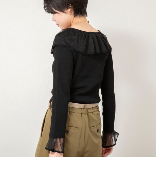 《手洗い可能》シアーフリル総針プルオーバー