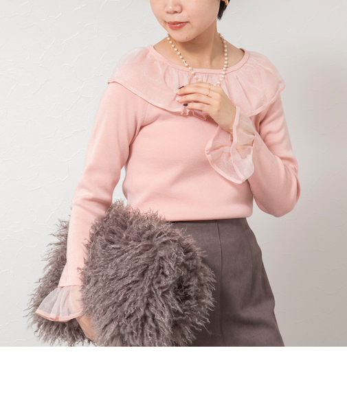 《手洗い可能》シアーフリル総針プルオーバー