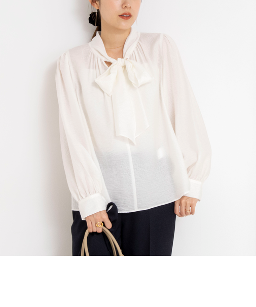 ウォッシャブルシアーボウタイ2WAYブラウス