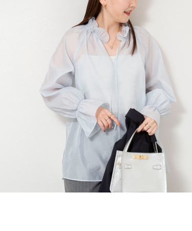 ウォッシャブルオーガンジーフリルブラウス