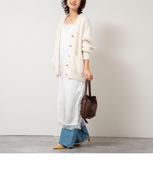 ウォッシャブルトリミングレースサテンキャミワンピース