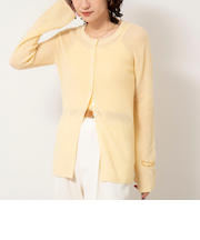 《手洗い可能》モヘヤ混片畦ミディ丈Cネックカーディガン