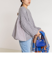 ケーブルニット×ファブリックハイブリットトップス