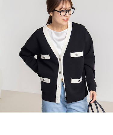《手洗い可能》スムース配色Vネックカーディガン