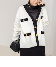 《手洗い可能》スムース配色Vネックカーディガン