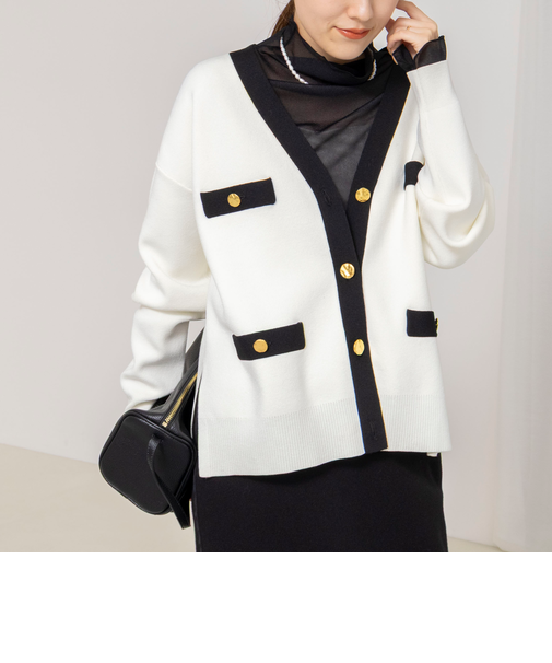 《手洗い可能》スムース配色Vネックカーディガン