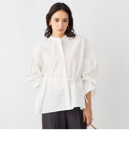 ウォッシャブルドレープポプリンバックプリーツシャツ