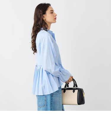 ウォッシャブルドレープポプリンバックプリーツシャツ