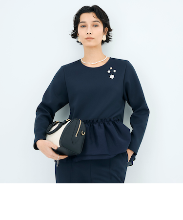 《セットアップ対応》ウォッシャブルダンボール×オーガンジーペプラムプルオーバー