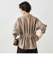 ウォッシャブルパール釦スキッパータックブラウス