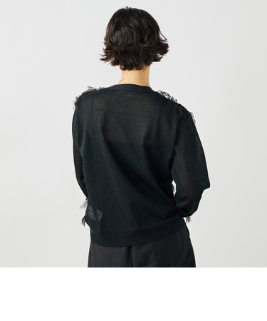 《手洗い可能》チュールフリンジVネックカーディガン