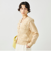 《手洗い可能》チュールフリンジVネックカーディガン