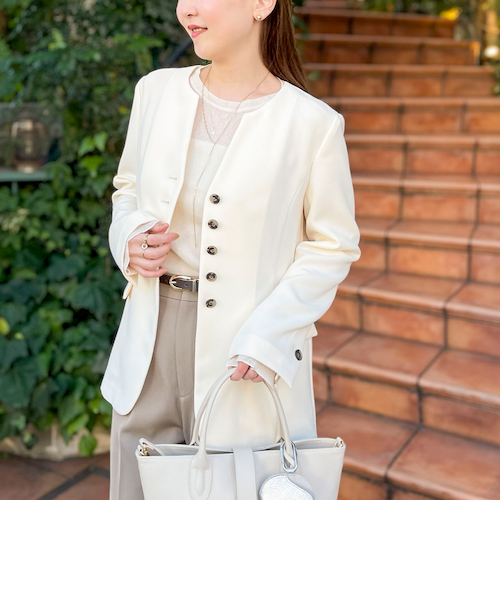 セットアップ対応》ウォッシャブルバックサテンノーカラージャケット