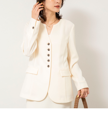 《セットアップ対応》ウォッシャブルバックサテンノーカラージャケット