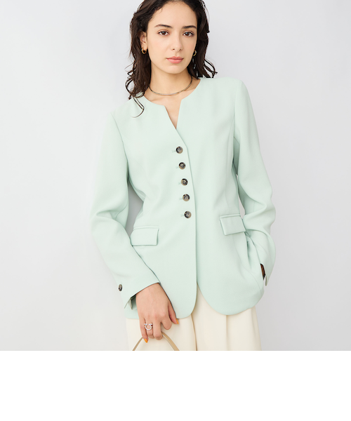 セットアップ対応》ウォッシャブルバックサテンノーカラージャケット