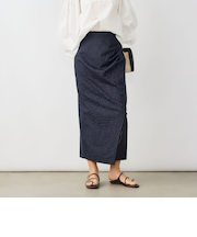 ウォッシャブルストライプドレープタイトスカート