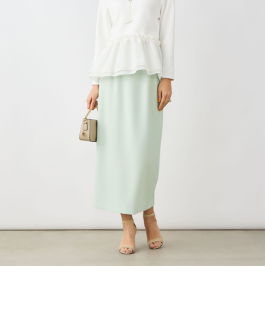 《セットアップ対応》ウォッシャブルバックサテンタイトスカート