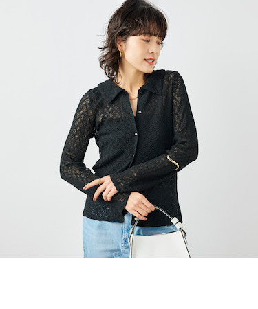 ウォッシャブル襟付きレースカーディガン