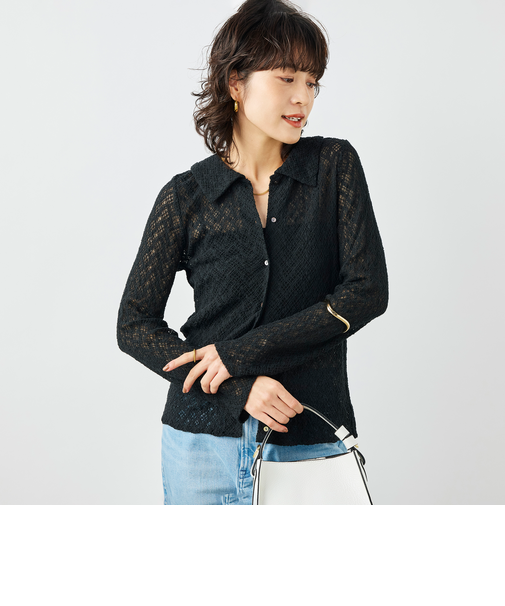 ウォッシャブル襟付きレースカーディガン