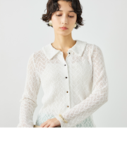 ウォッシャブル襟付きレースカーディガン