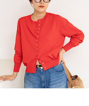 《手洗い可能》コットンテックスクルーネックカーディガン