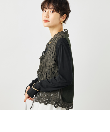 《手洗い可能》バテンレースジレ