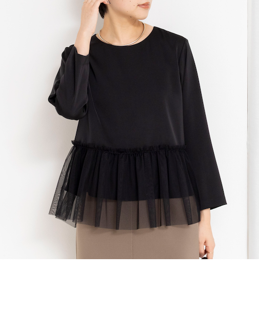 ウォッシャブルオトナサテンペプラムブラウス