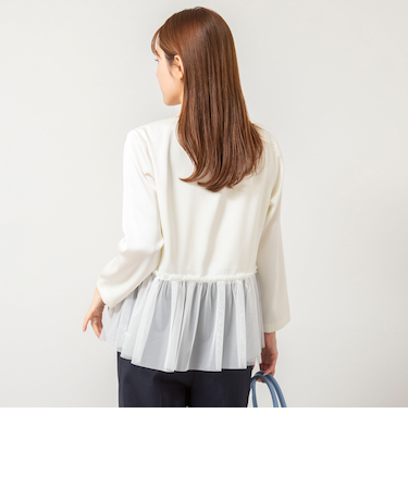 ウォッシャブルオトナサテンペプラムブラウス