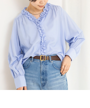 ウォッシャブルフロントフリルVネックブラウス