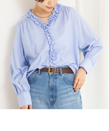 ウォッシャブルフロントフリルVネックブラウス