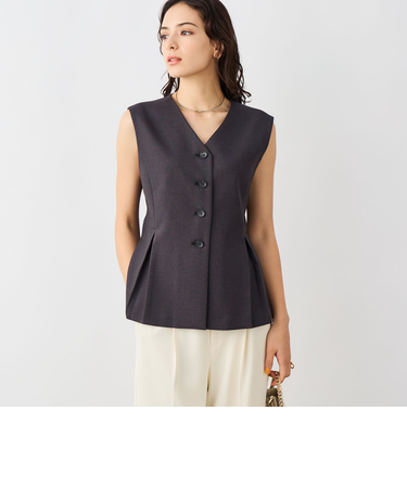 《セットアップ対応》ウォッシャブルドライシャークペプラムジレ