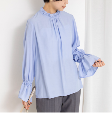 ウォッシャブル襟フリルプルオーバーブラウス