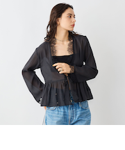 ウォッシャブルレーストリミングオーガンジーブラウス