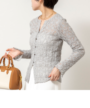 ウォッシャブルストレッチレース両前カーディガン