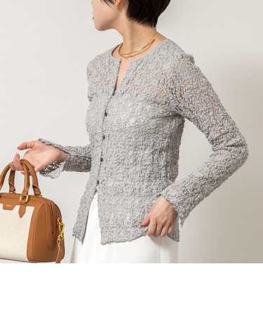 ウォッシャブルストレッチレース両前カーディガン
